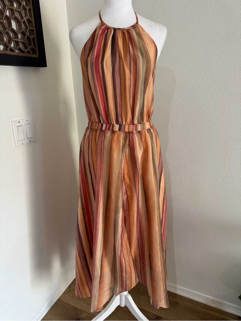 Steve Madden Striped Halter Midi Dress in Warm Multi-Stripe
